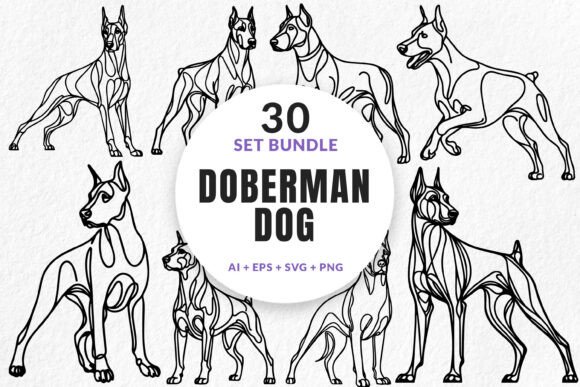 Download 30 Bundle Line Art Fierce Doberman Dog - Doberman Collection